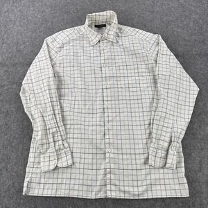 Ermenegildo Zegna Shirt Mens XL White Check Made In Italy Long Sleeve Dress